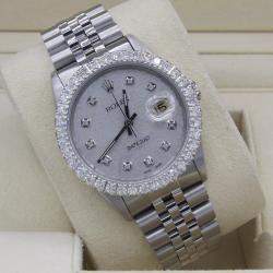 Rolex Customised Grey 3CT Diamond Stainless Steel Datejust  Automatic Men's Wristwatch 36mm