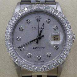 Rolex Customised Grey 3CT Diamond Stainless Steel Datejust  Automatic Men's Wristwatch 36mm