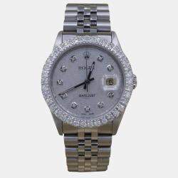 Rolex Customised Grey 3CT Diamond Stainless Steel Datejust  Automatic Men's Wristwatch 36mm
