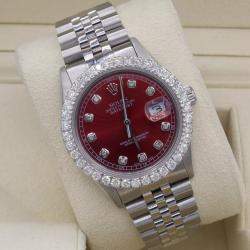 Rolex Customised Red 3CT Diamond Stainless Steel Datejust  Automatic Men's Wristwatch 36mm