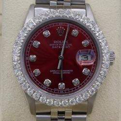 Rolex Customised Red 3CT Diamond Stainless Steel Datejust  Automatic Men's Wristwatch 36mm