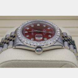 Rolex Customised Red 3CT Diamond Stainless Steel Datejust  Automatic Men's Wristwatch 36mm