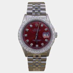 Rolex Customised Red 3CT Diamond Stainless Steel Datejust  Automatic Men's Wristwatch 36mm