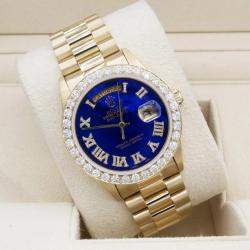 Rolex Customised Blue MOP Diamond 18K Yellow Gold Day-Date  Automatic Men's Wristwatch 36mm
