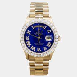 Rolex Customised Blue MOP Diamond 18K Yellow Gold Day-Date  Automatic Men's Wristwatch 36mm