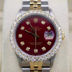 Rolex Customised Red 3CT Diamond 18K Yellow Gold Stainless Steel Datejust  Automatic Men's Wristwatch 36mm