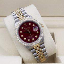 Rolex Customised Red 3CT Diamond 18K Yellow Gold Stainless Steel Datejust  Automatic Men's Wristwatch 36mm