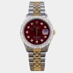 Rolex Customised Red 3CT Diamond 18K Yellow Gold Stainless Steel Datejust  Automatic Men's Wristwatch 36mm