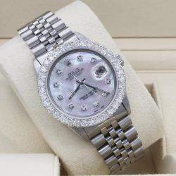 Rolex Customised White MOP 3CT Diamond Stainless Steel Datejust  Automatic Men's Wristwatch 36mm