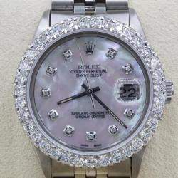 Rolex Customised White MOP 3CT Diamond Stainless Steel Datejust  Automatic Men's Wristwatch 36mm