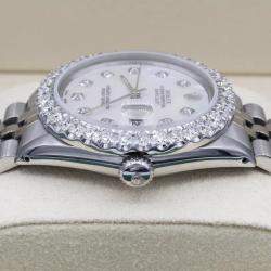 Rolex Customised White MOP 3CT Diamond Stainless Steel Datejust  Automatic Men's Wristwatch 36mm