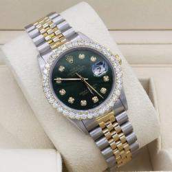 Rolex Customised Green 3CT Diamond 18K Yellow Gold Stainless Steel Datejust  Automatic Men's Wristwatch 36mm