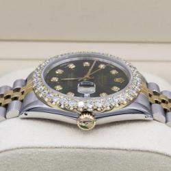 Rolex Customised Green 3CT Diamond 18K Yellow Gold Stainless Steel Datejust  Automatic Men's Wristwatch 36mm