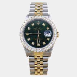 Rolex Customised Green 3CT Diamond 18K Yellow Gold Stainless Steel Datejust  Automatic Men's Wristwatch 36mm