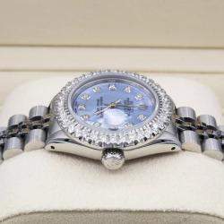 Pre Owned Rolex Customised Sky Blue MOP 2CT Diamond Stainless Steel Datejust Automatic Women's Wristwatch 26mm