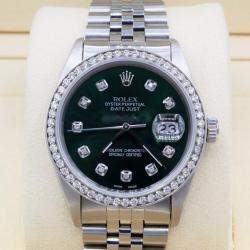Rolex Customised Green 1.15CT Diamond Stainless Steel Datejust  Automatic Men's Wristwatch 36mm