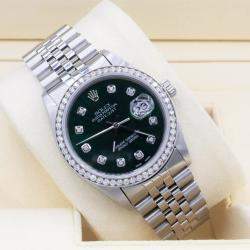 Rolex Customised Green 1.15CT Diamond Stainless Steel Datejust  Automatic Men's Wristwatch 36mm