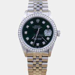 Rolex Customised Green 1.15CT Diamond Stainless Steel Datejust  Automatic Men's Wristwatch 36mm
