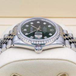 Rolex Customised Green 1.15CT Diamond Stainless Steel Datejust  Automatic Men's Wristwatch 36mm