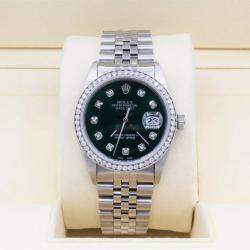 Rolex Customised Green 1.15CT Diamond Stainless Steel Datejust  Automatic Men's Wristwatch 36mm
