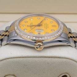 Rolex Customised Silver 1.15CT Diamond 18K Yellow Gold Datejust  Automatic Men's Wristwatch 36mm