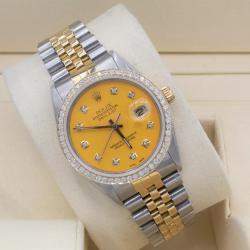 Rolex Customised Silver 1.15CT Diamond 18K Yellow Gold Datejust  Automatic Men's Wristwatch 36mm