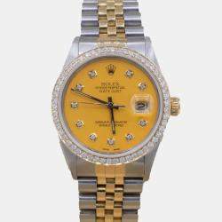Rolex Customised Silver 1.15CT Diamond 18K Yellow Gold Datejust  Automatic Men's Wristwatch 36mm