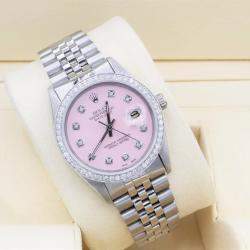 Rolex Customised Pink 1.15CT Diamond Stainless Steel Datejust  Automatic Men's Wristwatch 36mm