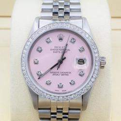 Rolex Customised Pink 1.15CT Diamond Stainless Steel Datejust  Automatic Men's Wristwatch 36mm