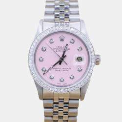Rolex Customised Pink 1.15CT Diamond Stainless Steel Datejust  Automatic Men's Wristwatch 36mm