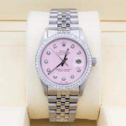 Rolex Customised Pink 1.15CT Diamond Stainless Steel Datejust  Automatic Men's Wristwatch 36mm