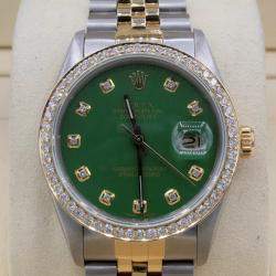 Rolex Customised Green 1.15CT Diamond 18K Yellow Gold Datejust  Automatic Men's Wristwatch 36mm