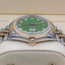Rolex Customised Green 1.15CT Diamond 18K Yellow Gold Datejust  Automatic Men's Wristwatch 36mm