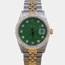 Rolex Customised Green 1.15CT Diamond 18K Yellow Gold Datejust  Automatic Men's Wristwatch 36mm