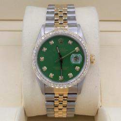Rolex Customised Green 1.15CT Diamond 18K Yellow Gold Datejust  Automatic Men's Wristwatch 36mm