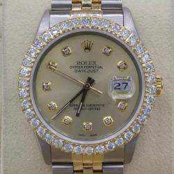 Rolex Customised Champagne 3CT Diamond 18K Yellow Gold Datejust  Automatic Men's Wristwatch 36mm