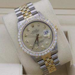 Rolex Customised Champagne 3CT Diamond 18K Yellow Gold Datejust  Automatic Men's Wristwatch 36mm