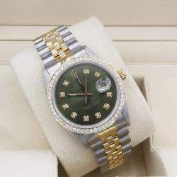 Rolex Customised Green 1.15CT Diamond 18K Yellow Gold Datejust  Automatic Men's Wristwatch 36mm