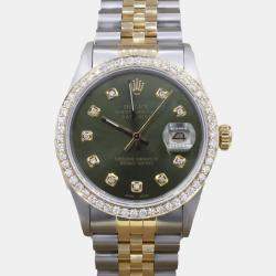 Rolex Customised Green 1.15CT Diamond 18K Yellow Gold Datejust  Automatic Men's Wristwatch 36mm