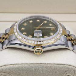Rolex Customised Green 1.15CT Diamond 18K Yellow Gold Datejust  Automatic Men's Wristwatch 36mm
