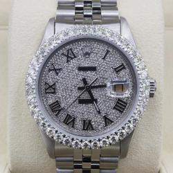 Rolex Customised Silver 5CT Diamond Stainless Steel Datejust  Automatic Men's Wristwatch 36mm