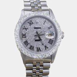 Rolex Customised Silver 5CT Diamond Stainless Steel Datejust  Automatic Men's Wristwatch 36mm
