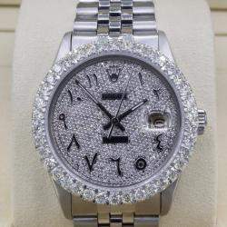 Rolex Customised Silver 5CT Diamond Stainless Steel Datejust  Automatic Men's Wristwatch 36mm