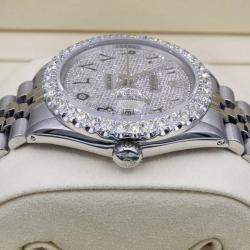 Rolex Customised Silver 5CT Diamond Stainless Steel Datejust  Automatic Men's Wristwatch 36mm