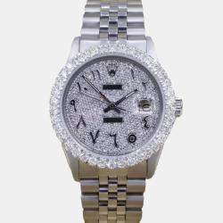Rolex Customised Silver 5CT Diamond Stainless Steel Datejust  Automatic Men's Wristwatch 36mm