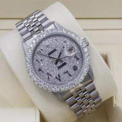 Rolex Customised Silver 5CT Diamond Stainless Steel Datejust  Automatic Men's Wristwatch 36mm