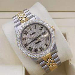 Rolex Customised Silver 5CT Diamond 18K Yellow Gold Stainless Steel Datejust  Automatic Men's Wristwatch 36mm