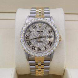 Rolex Customised Silver 5CT Diamond 18K Yellow Gold Stainless Steel Datejust  Automatic Men's Wristwatch 36mm