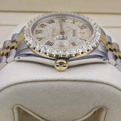 Rolex Customised Silver 5CT Diamond 18K Yellow Gold Stainless Steel Datejust  Automatic Men's Wristwatch 36mm
