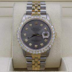 Rolex Customised Grey 3CT Diamond 18K Yellow Gold Datejust  Automatic Men's Wristwatch 36mm